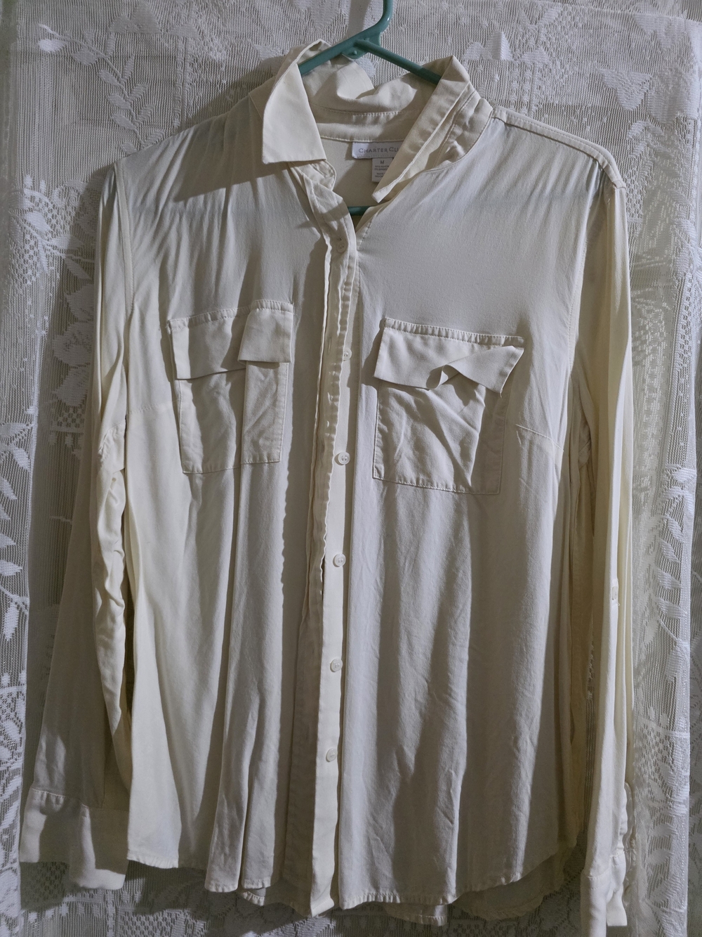 Charter Club Cream Long-Sleeve Button-Down Shirt